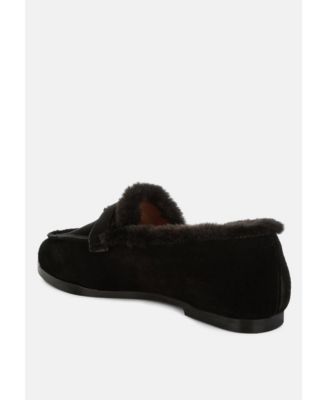 Womens Ohrid Suede & Faux Fur Flat Loafers
