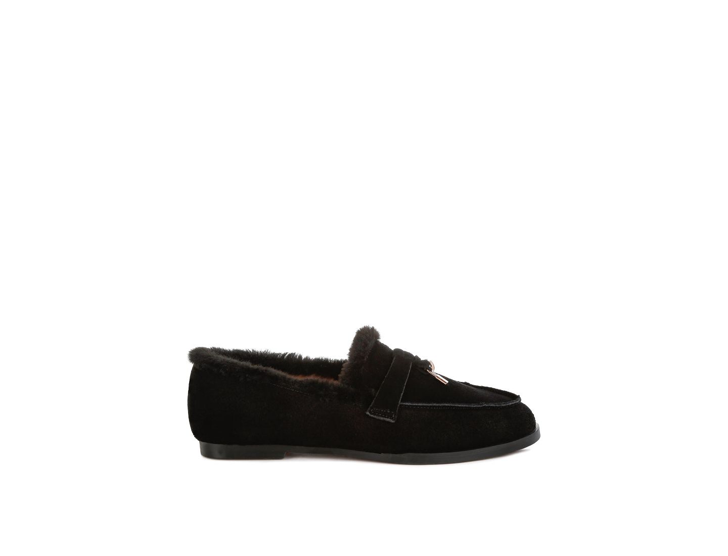 Женские туфли Rag & Co Ohrid Suede and Faux Fur Flat, цвет: Чёрный замшевый кожаный — фото 6