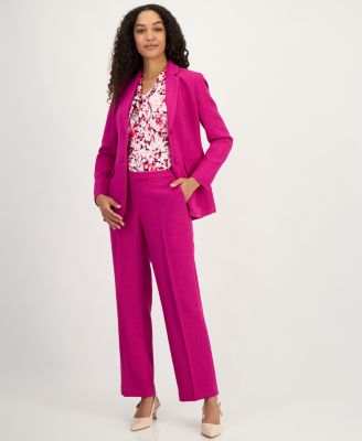 Women's Belted Notch Collar Blazer, Tie-Neck Sleeveless Top & Claire M&eacute;lange Straight Leg Pants