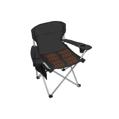 Heavy-Duty Heated Quad Outdoor Camping Chair, Folding Heated Chair with 18" USB Cable, Storage Compartment, and Cup Holder, Black