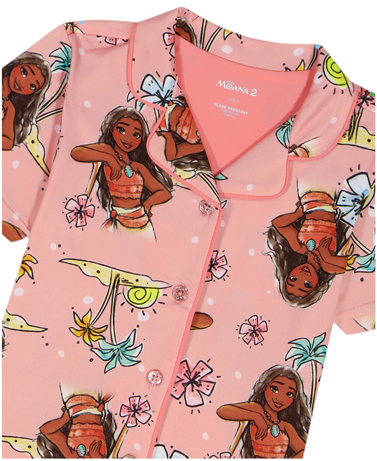 Moana Girls' 4-10 Tropical Print Top and Shorts, 2-Piece Pajama Set