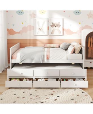 Kids Full Bed Frame with Twin Trundle and 3 Drawers