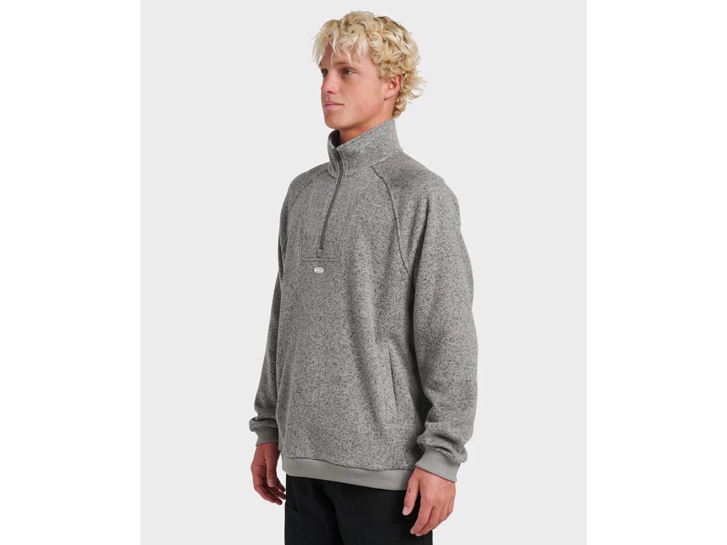 Мужской свитшот Quiksilver Keller с воротником-стойкой и молнией на полвысоты, цвет: Серый меланжевый — фото 2