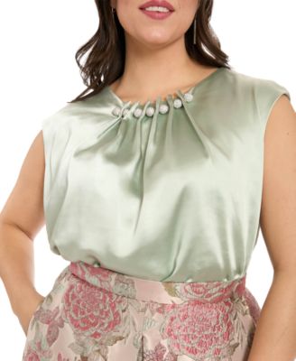 Plus Size Tucked Beaded Crew Neck Top