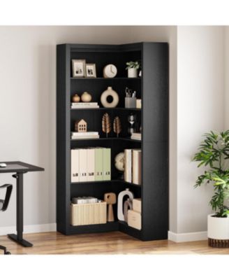 Corner Bookshelf, 71.8 in Corner Bookcase, L-Shaped Bookshelf Farmhouse Bookcase, 5 Tier Display Shelf Heavy Duty Bookcases