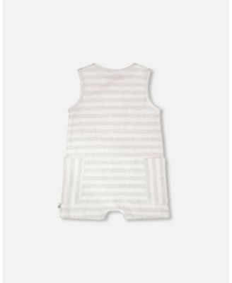 Baby Boys Cotton Striped Romper White and Grey Stripes