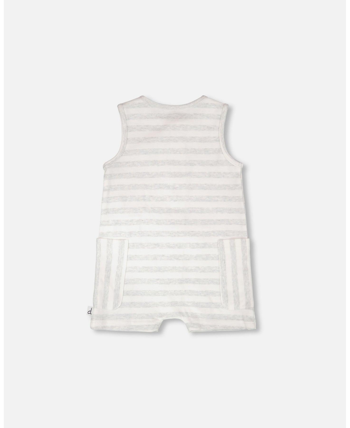 Draft - Deux par Baby Boys Cotton Striped Romper White and Grey Stripes