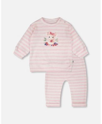 Baby Girls Cotton Jersey Top and Pants Set White and Pink Stripes