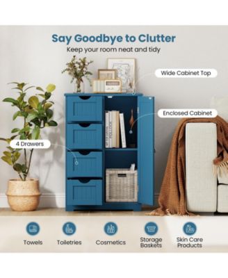 Freestanding Indoor Wood Storage Cabinet with 4 Drawers