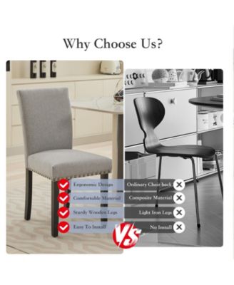 Set of 6 Linen Upholstered Parsons Dining Chairs, Nailhead Trim Design Kitchen & Dining Room Seating