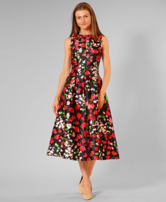Women's Sleeveless Crew Neck Floral Midi Dress
