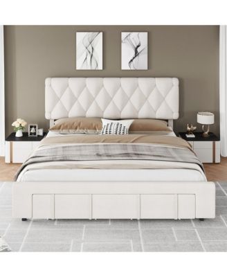 Full Bed Frame with 1 Storage Drawer, Upholstered Platform
