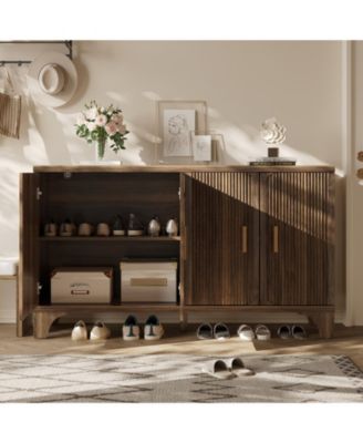 55" Mid Century Modern Fluted Buffet Cabinet with Storage 4 Door Wood Sideboard Credenza for Kitchen Living Room