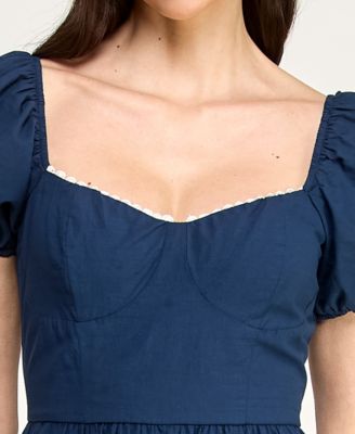 Juniors' Embroidered Sweetheart Neck Midi Dress