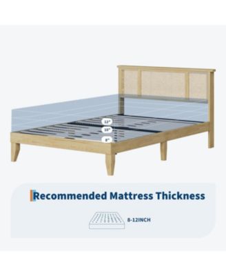Full Bohemian Rattan Headboard Bed with Wood Slats, Metal Platform, Cane Accent, Durable Support, No Box Spring Needed