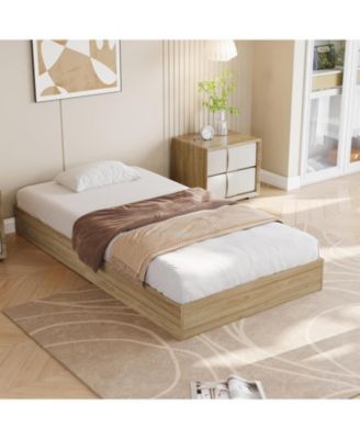  Twin-XL Size Solid Wood Platform Bed Frame, Floor-Standing, Modern Minimalist, Sturdy Slats, No Box Spring Needed