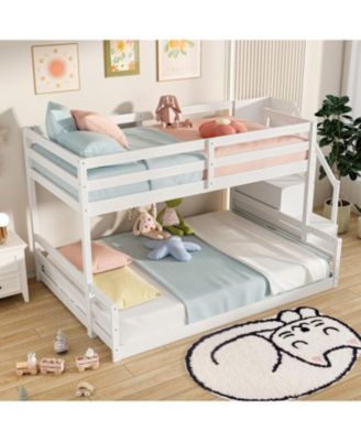 Solid Wood Twin-Over-Full Bunk Bed with Stair Storage