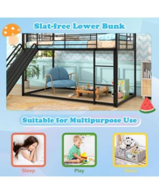 Kids House Style Metal Low Bunk Bed, Twin Over Twin - One Size Fits All