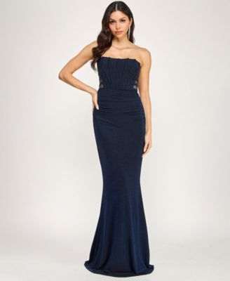 Juniors' Glitter Knit Strapless Gown