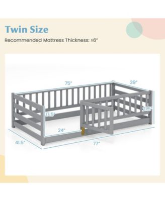 Kids Twin Floor Bed with Safety Fence and Playhouse Door - 41