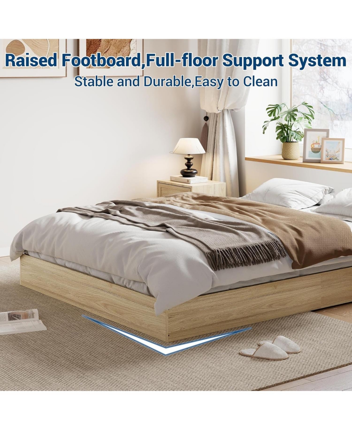 gaomon Queen Wood Platform Bed Frame, Wooden Frame Without Headboard, Slat Support, Easy Assembly, Pine