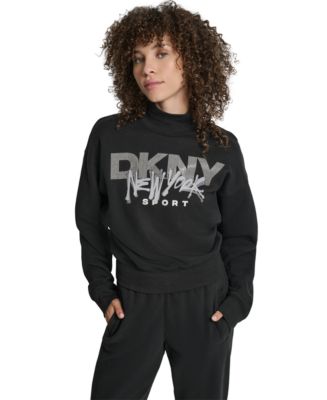 DKNY Women's Graffiti New York Logo Oversized Mock Neck Sweatshirt