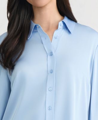 Women's Button-Front Long-Sleeve Collared Neck Blouse