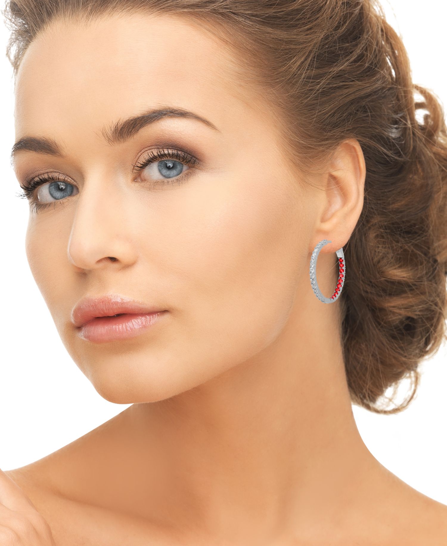 Lab Grown Ruby (1 ct. t.w.) & Lab Grown White Sapphire (1-1/2 ct. t.w.) Inside-Out Hoop Earrings in Sterling Silver