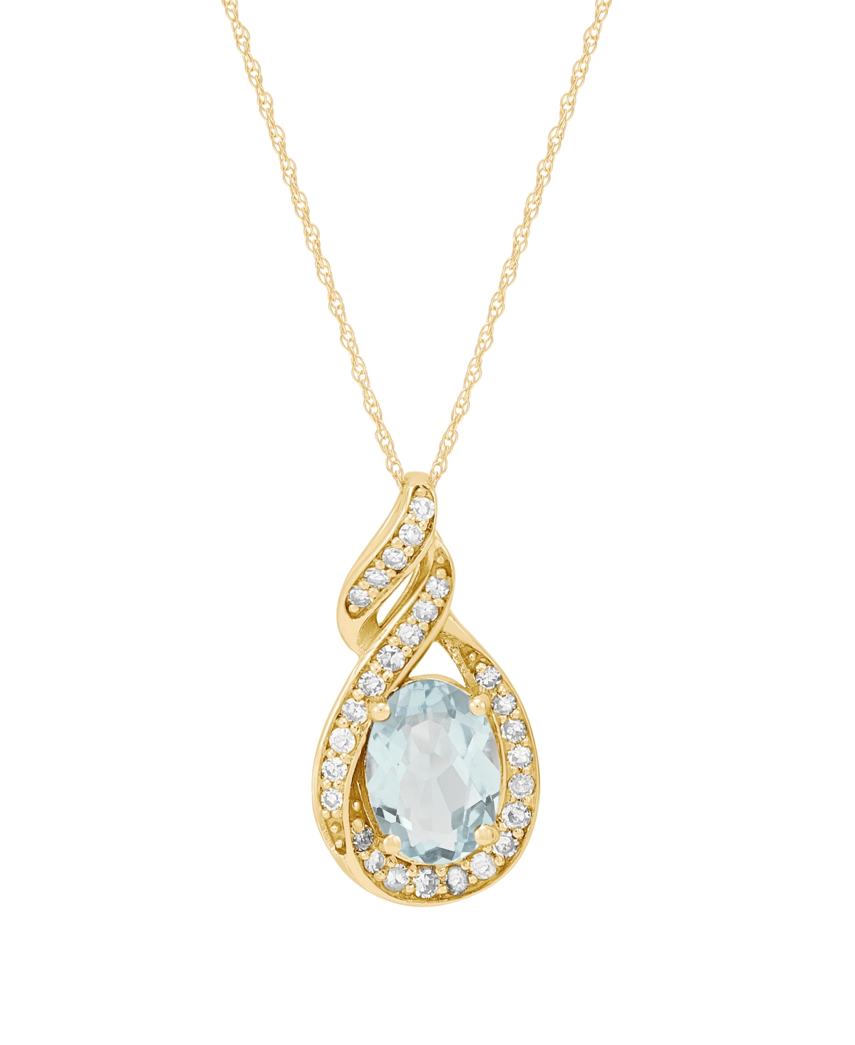 Macy's Aquamarine (5/8 ct. t.w.) & Diamond (1/10 ct. t.w.) Pendant Necklace in 14k Yellow Gold