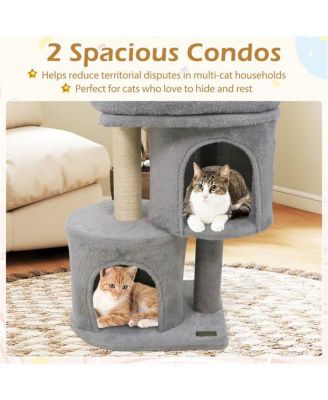 Space-Saving Cat Tree, 26-Inch Compact Cat Tower with Anti-Tip Design, 2 Condos & Sisal Scratching Posts for Small Spaces
