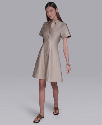 Women's Short-Sleeve Collared Shirt Dress