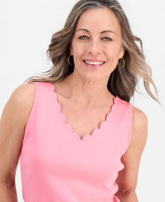 Petite Scalloped V-Neck Tank Top