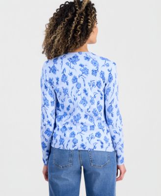 Petite Poetic Floral Button-Up Cardigan Sweater