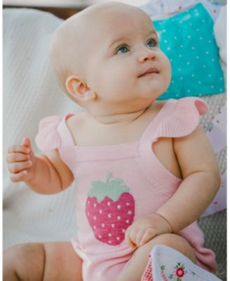 Baby Girls Knit Strawberry Romper Light Pink