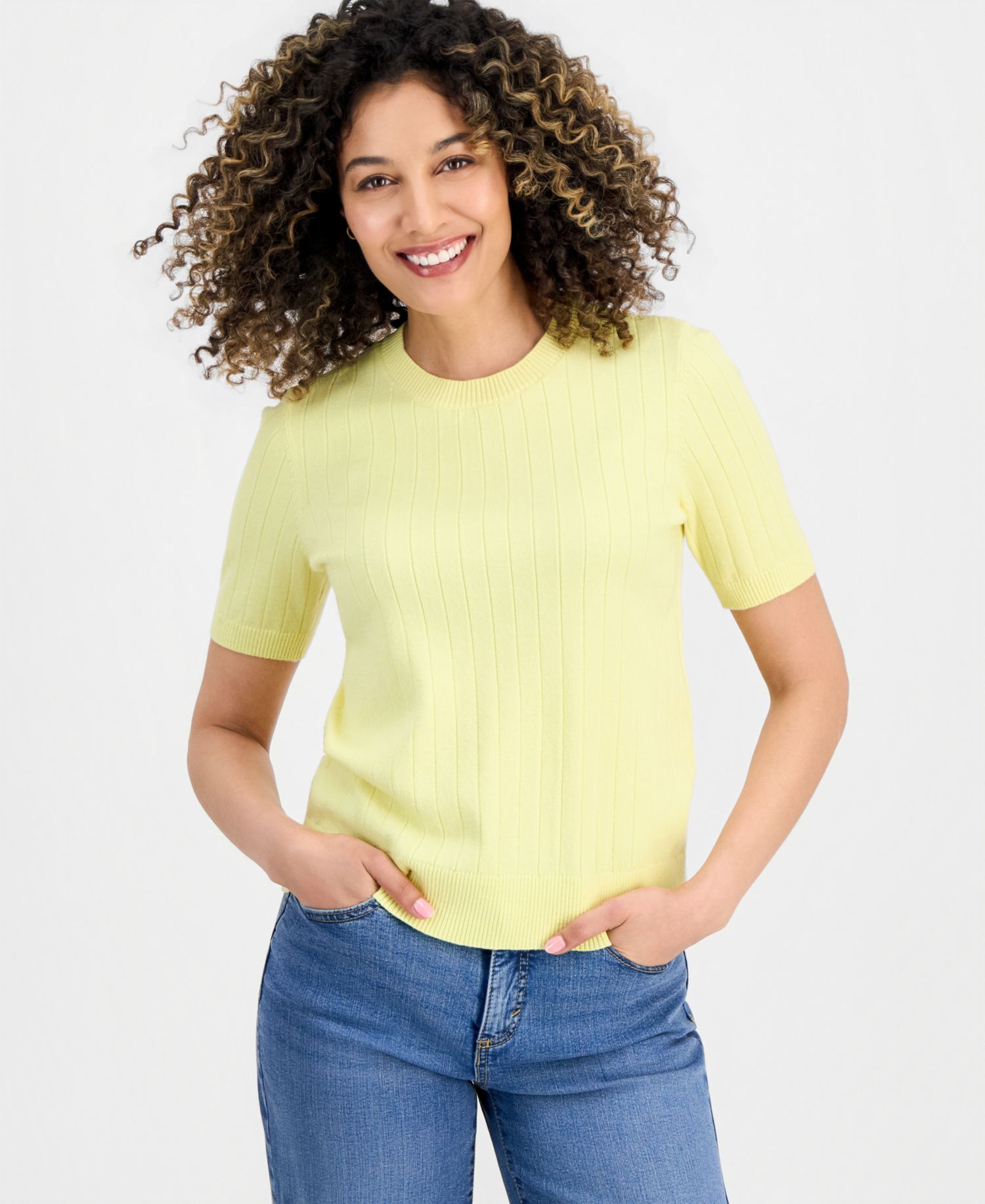 Petite Fine Gauge Rib Crewneck Sweater