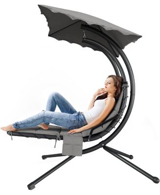 Patio chaise lounger swing chair with canopy and steel frame (60) - Twin