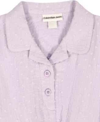 Girls' 4-6X Dotted Crinkle Gauze Knot-Front Shirt and Twill Shorts, 2-Piece Set