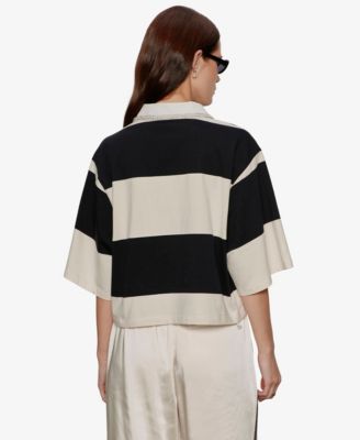 Women's Semi Crop Embellished Collared Polo Top