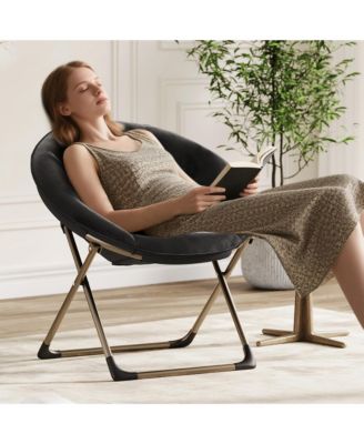 Oversized Faux Fur Foldable Saucer Chair, Sturdy Metal Frame Lounge Chair for Adults, Comfy Dorm Room Seating