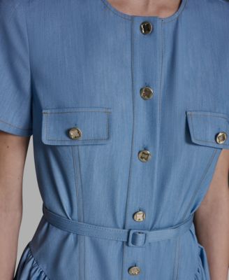 Women's Collared Neck Mini Denim Dress