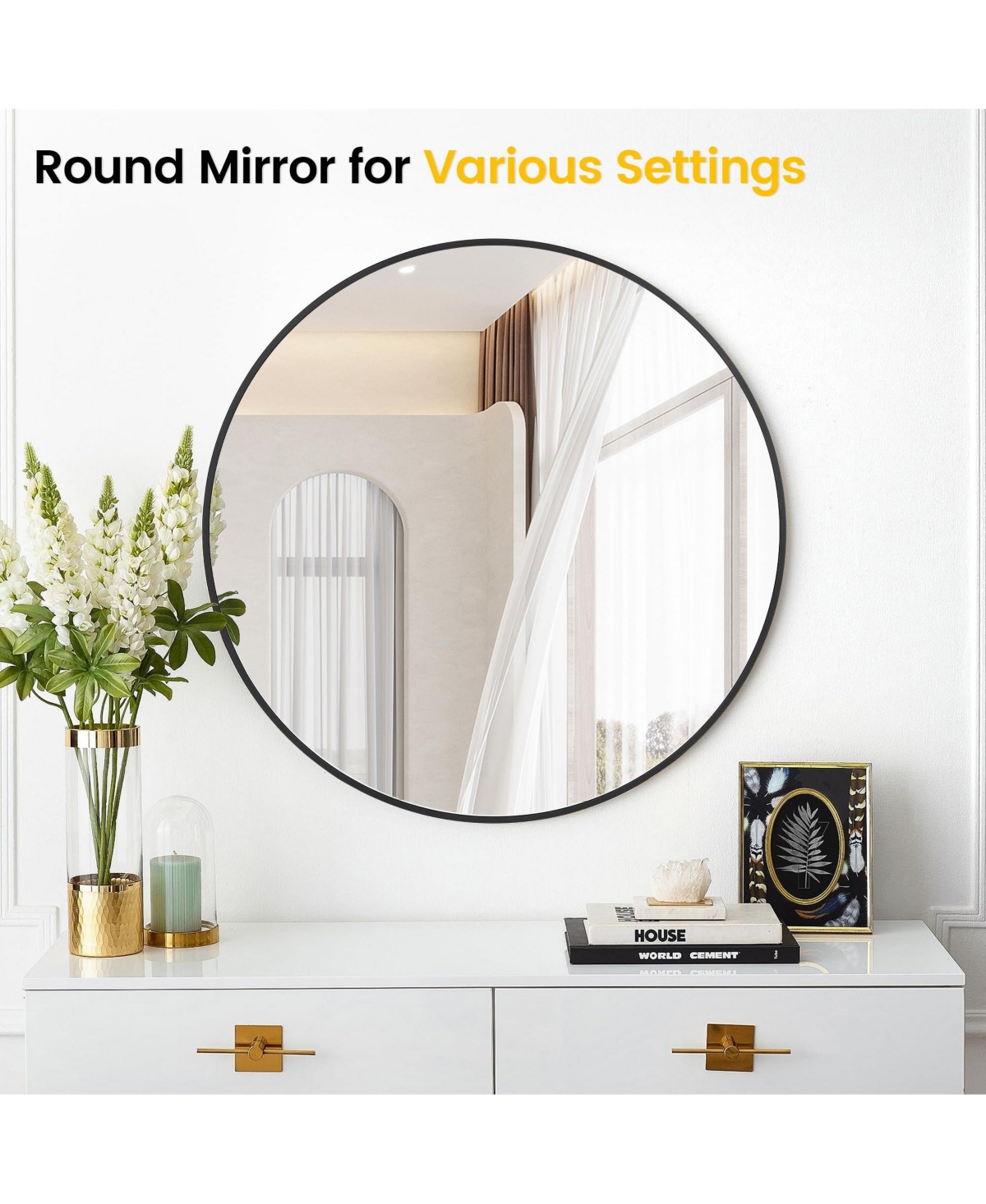 Homfan Round Mirror, Circle Mirrors for Bathrooms, Entryways, Living Rooms, Bedrooms & Vanity Decor