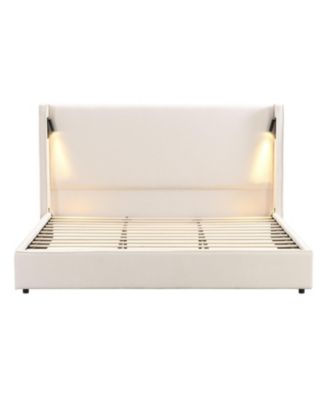 King Size Upholstered Bed Frame with High Wingback Headboard and USB Port