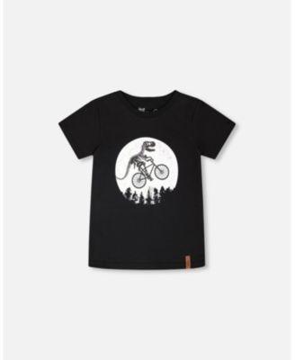 Big Boys Cotton Jersey T-Shirt with Dino On Bike Print Black