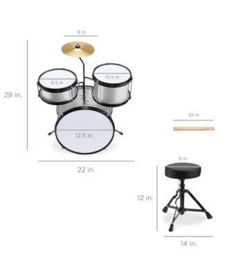 Kids Beginner 3-Piece Drum, Musical Instrument Set w/ Sticks, Cushioned Stool, Drum Pedal