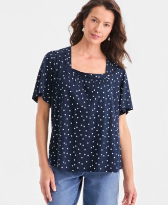 Women's Printed Square-Neck Flutter-Sleeve Top