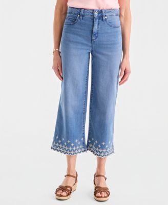Petite High-Rise Embroidered Scallop Cropped Jeans