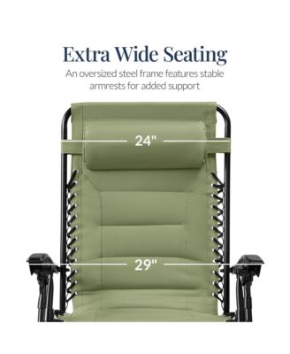 Oversized Padded Zero Gravity Chair, Folding Outdoor Patio Recliner w/ Side Tray