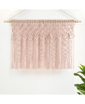 Boho Macrame Textured Cotton Valance Curtain Single 40"W x 30"L Blush - Macrame Valances For Windows, Boho Kitchen Curtain