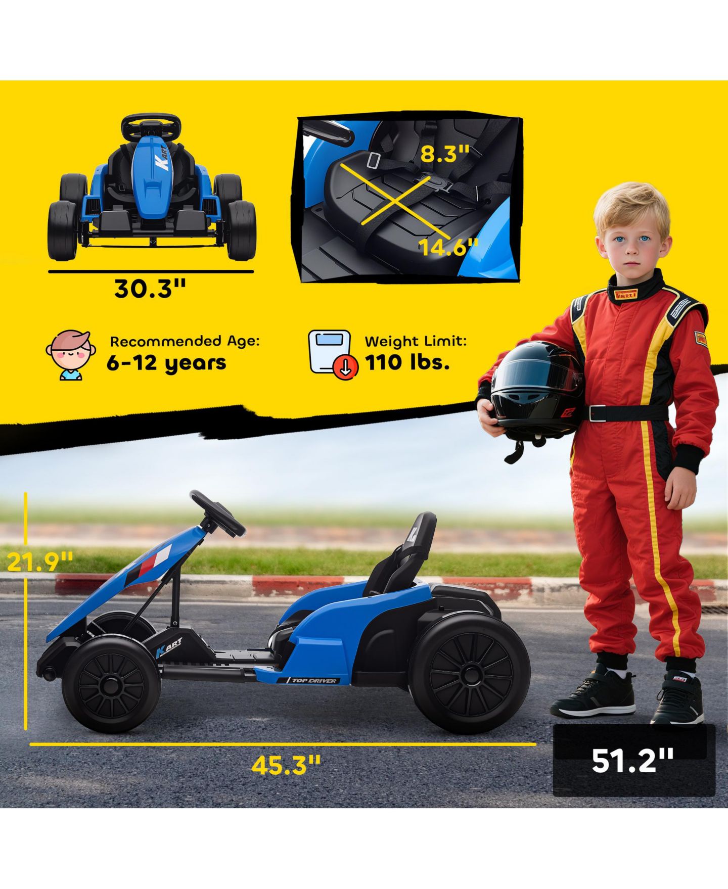 Детская игрушка Qaba 24V Electric Drift Go Kart with Dual 150W Motors, Ages 8+, цвет: Синий — фото 3