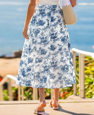 Women's Toile Print Elastic Waist Midi Skirt